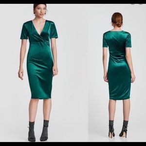 Zara green velvet pencil dress size medium